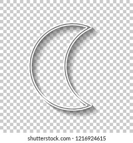 Simple moon. Weather symbol. Linear icon with thin outline. White outline sign with shadow on transparent background