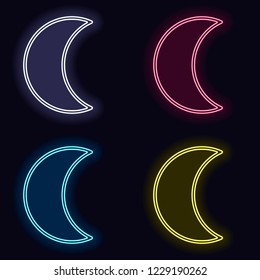 Simple moon. Weather symbol. Linear icon with thin outline. Set of neon sign. Casino style on dark background. Seamless pattern