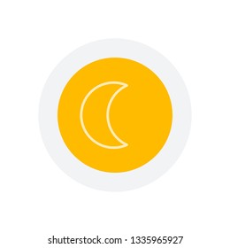 Simple moon. Weather symbol. Linear icon with thin outline. Icon in colored circle with gray bold border. Web button, modern flat design