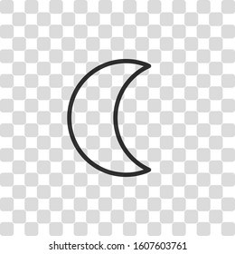 Simple moon. Weather symbol. Linear icon with thin outline. Black symbol on transparency grid