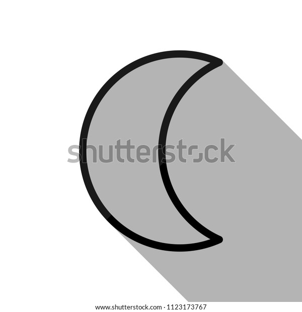 Simple moon. Weather\
symbol. Linear icon with thin outline. Black object with long\
shadow on white\
background