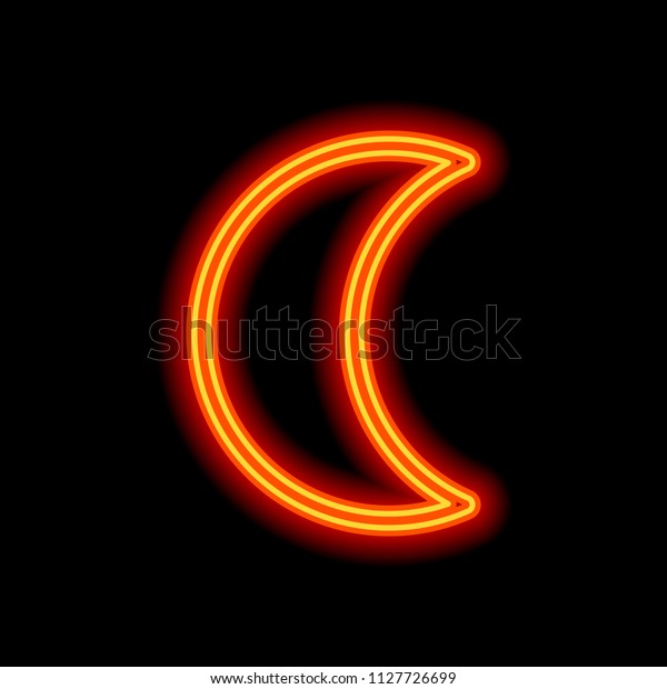 Simple moon.\
Weather symbol. Linear icon with thin outline. Orange neon style on\
black background. Light\
icon