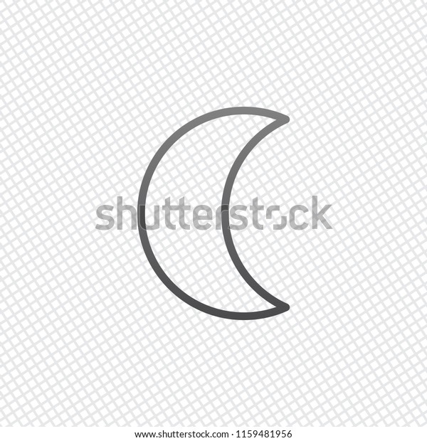 Simple moon. Weather symbol. Linear icon with\
thin outline. On grid\
background