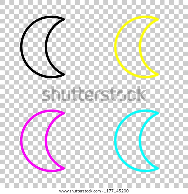 Simple moon. Weather\
symbol. Linear icon with thin outline. Colored set of cmyk icons on\
transparent background