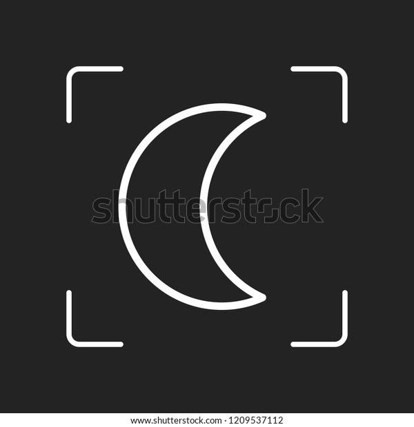 Simple moon.\
Weather symbol. Linear icon with thin outline. White object in\
camera autofocus on dark\
background