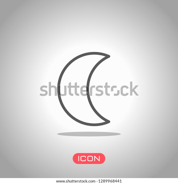 Simple moon. Weather symbol.\
Linear icon with thin outline. Icon under spotlight. Gray\
background