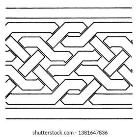 Simple Moorish Interlacement Band found in the palace of Granada, it is a very zig zag style, vintage line drawing or engraving.