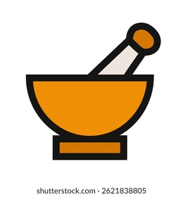 Simple mortar grinds herbs still life illustration