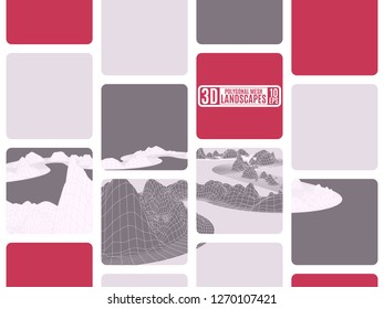 simple mosaic abstraction of mountains and burgundy cubes. stock image vector