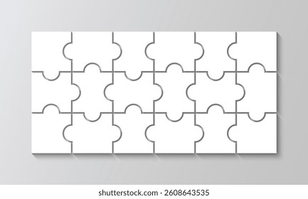 Simple mosaic background. Puzzle grids set with 18 separate details. Jigsaw pieces scheme for thinking game. Cutting template. Vector illustration.