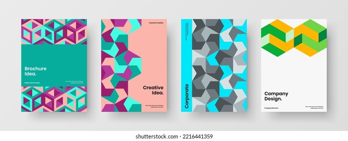 Simple mosaic hexagons booklet concept collection. Abstract poster A4 design vector layout bundle.
