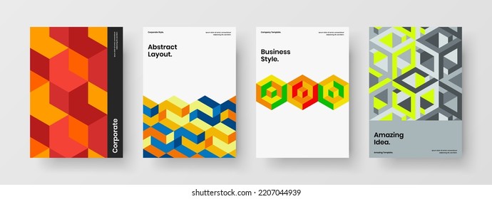 Simple mosaic hexagons booklet layout collection. Abstract flyer A4 design vector illustration composition.