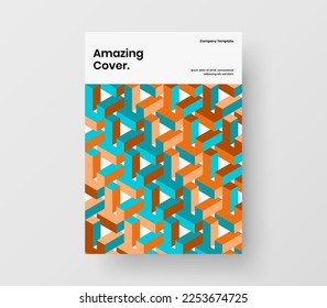 Simple mosaic hexagons company identity layout. Vivid journal cover vector design illustration.