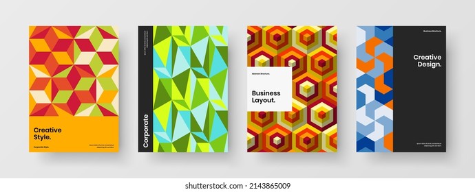 Simple mosaic hexagons corporate identity template collection. Bright postcard design vector illustration composition.