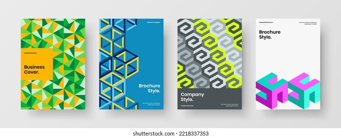 Simple mosaic hexagons flyer illustration set. Bright book cover A4 vector design concept collection.