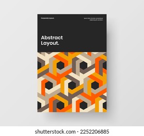 Simple mosaic hexagons handbill template. Original book cover design vector concept.