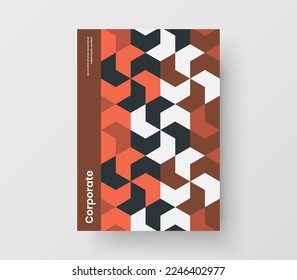 Simple mosaic hexagons leaflet concept. Unique cover A4 design vector template.