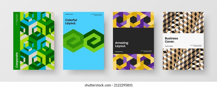 Simple mosaic pattern company identity layout bundle. Fresh catalog cover design vector template collection.