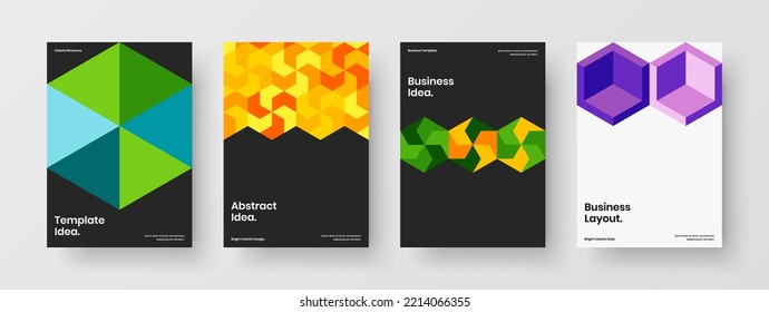 Simple mosaic pattern corporate cover illustration bundle. Amazing leaflet A4 design vector concept composition.