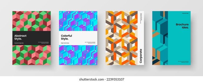 Simple mosaic pattern handbill template bundle. Multicolored corporate cover A4 design vector concept set.