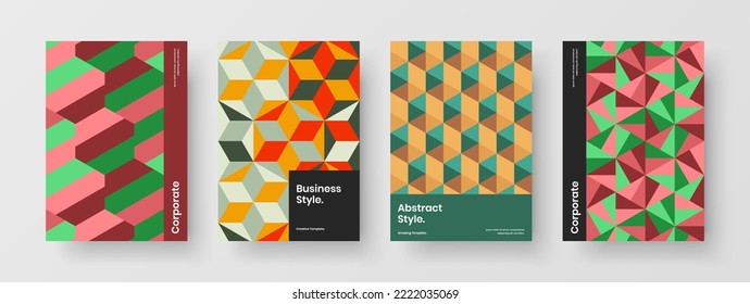 Simple mosaic pattern placard concept collection. Clean postcard design vector illustration bundle.