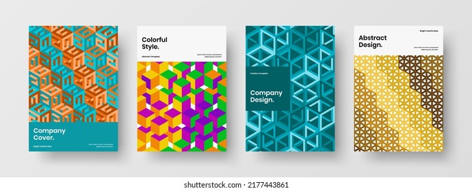Simple mosaic pattern postcard layout set. Clean company brochure A4 vector design concept collection.