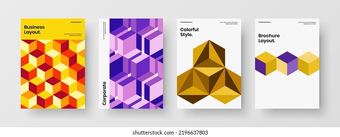 Simple mosaic shapes company identity template set. Trendy annual report A4 vector design layout collection.