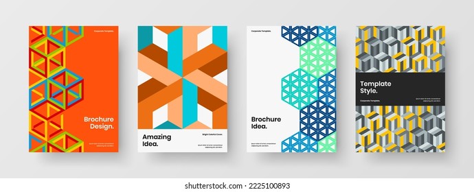 Simple mosaic shapes poster concept bundle. Multicolored booklet A4 vector design template collection.
