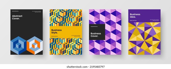 Simple mosaic shapes poster layout collection. Premium journal cover design vector concept set.
