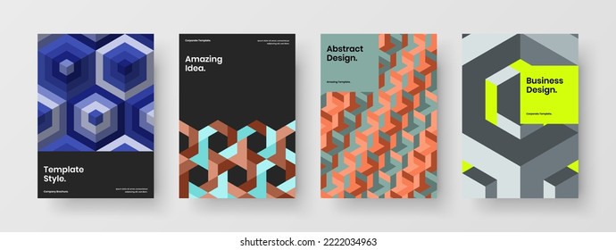 Conjunto de plantillas de informe anual de mosaicos simples. Resumen de la portada del catálogo de diseño A4 colección de ilustraciones vectoriales.
