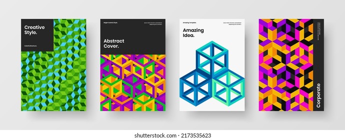 Simple mosaic tiles front page concept set. Bright presentation vector design illustration bundle.