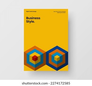Simple mosaic tiles postcard template. Colorful pamphlet A4 design vector concept.