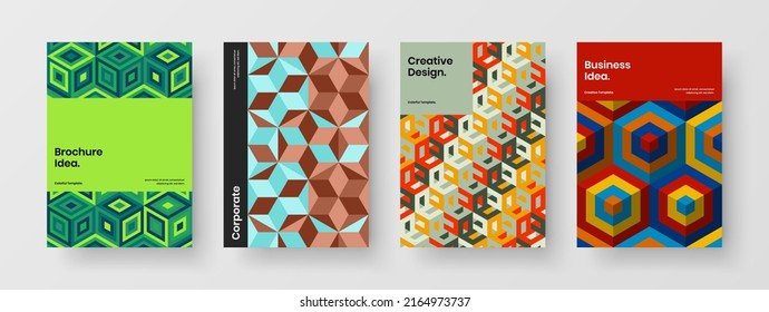 Simple mosaic tiles presentation template bundle. Bright corporate brochure vector design concept collection.
