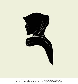 simple moslem hijab office girl, women head cover vector logo design template