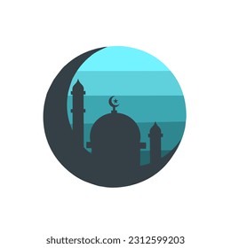 simple mosque badge blue sky.white background