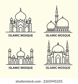 simple mosque design concept line art style, muslim place of worship mosque collection