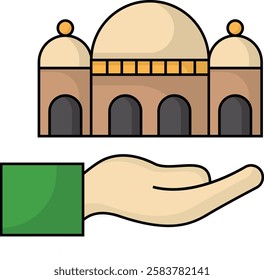 simple mosque dome with hand icon illustration design