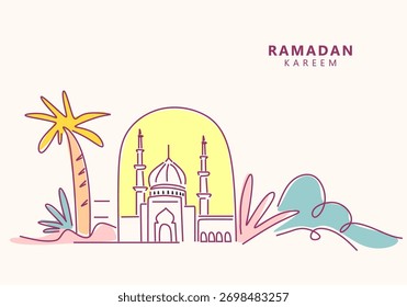 Simple Mosque Gateway Illustration with Abstract Lines