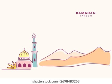 Simple Mosque Gateway Illustration with Abstract Lines