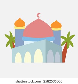 Simple mosque hand drawn design illustration isolated on white background. colorful mosque image.