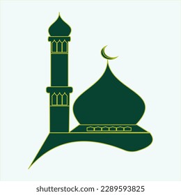 simple mosque illustration with one dome and one minaret