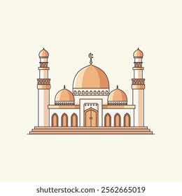 Simple Mosque Illustration with Symmetrical Architecture and Subtle Warm Tones