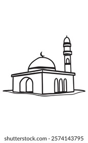 Simple Mosque Line Art Illustration