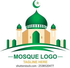 simple mosque logo design with green gold color. 