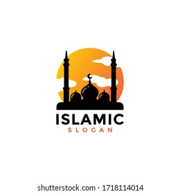 simple mosque logo and evening clouds