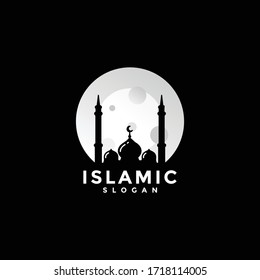 simple mosque logo and full moon