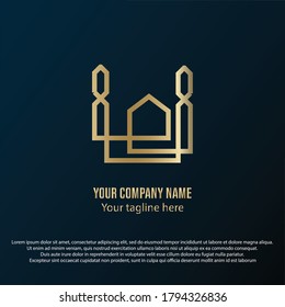 simple mosque logo, with golden gradient color