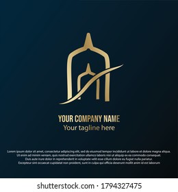 simple mosque logo, with golden gradient color