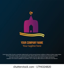 Simple mosque logo, with gradient colors of red to purplish, orange and yellow