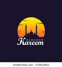 simple mosque logo and sunset